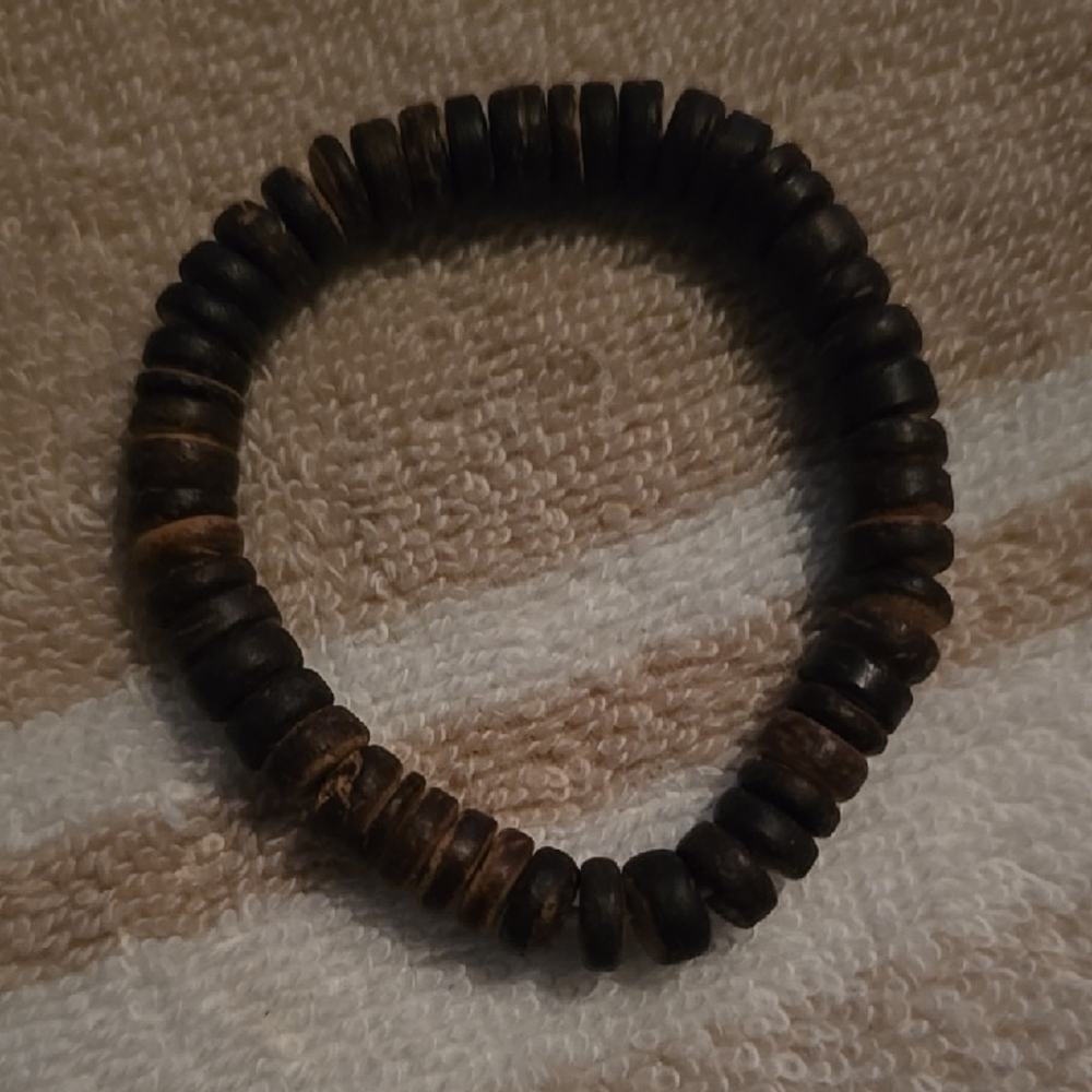 Dark Brown Wooden Disc  Bracelet